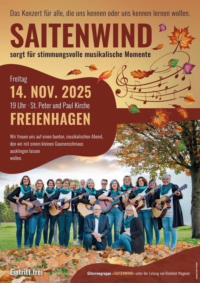 Plakat zum Konzert Saitenwind am 14.11.2025